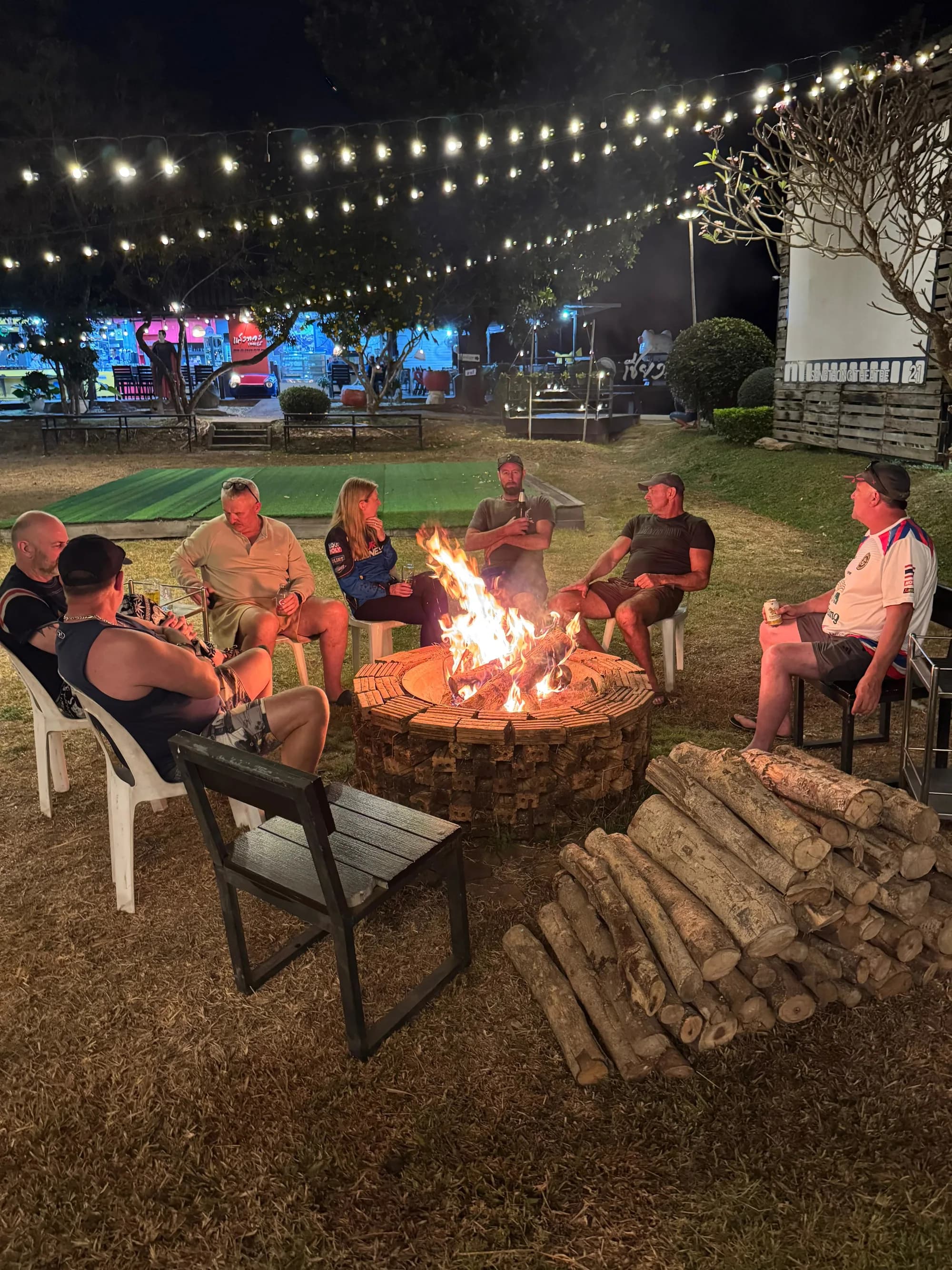 Riders around a bonfire