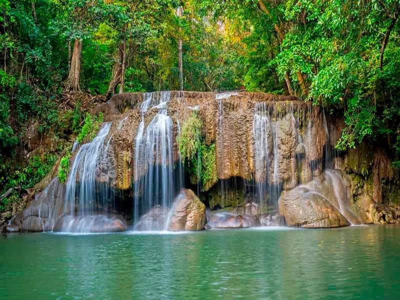 Cascading waterfall in the lush jungle
