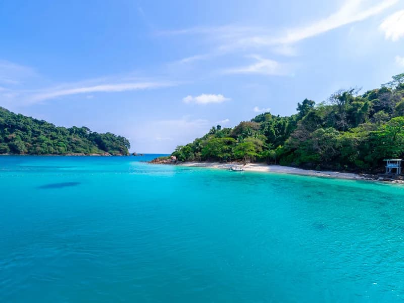 Turquoise bay with forested islands near Koh Chang