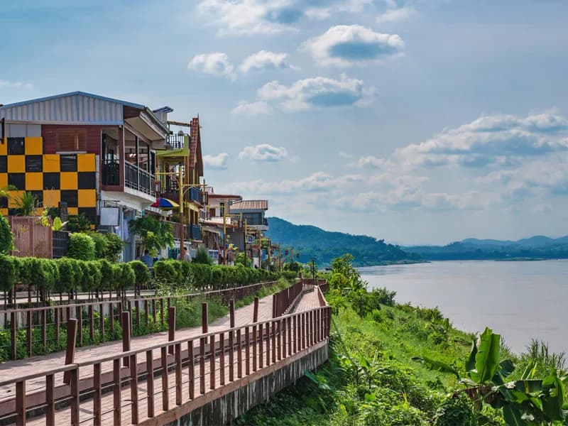Chiang Khan riverside boardwalk along the Mekong River