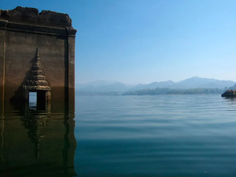 Sunken temple accessed by boat at Sangkhlaburi